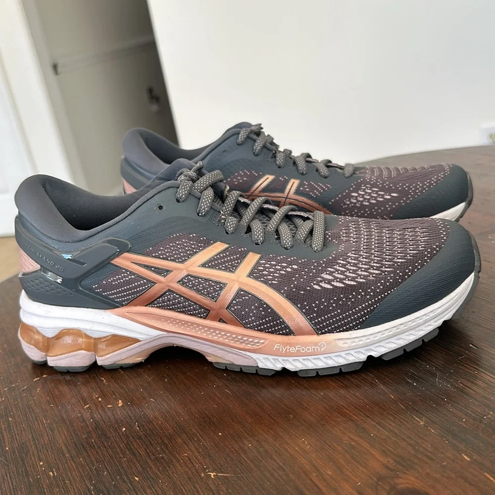 ASICS Gel-Kayano 26 running, women's 10.5 in Metropolis (grey)/Rose Gold - Picture 3 of 8
